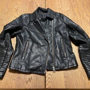 TopShop Womens Black Faux Leather Jacket Moto Zippers - Size US 6